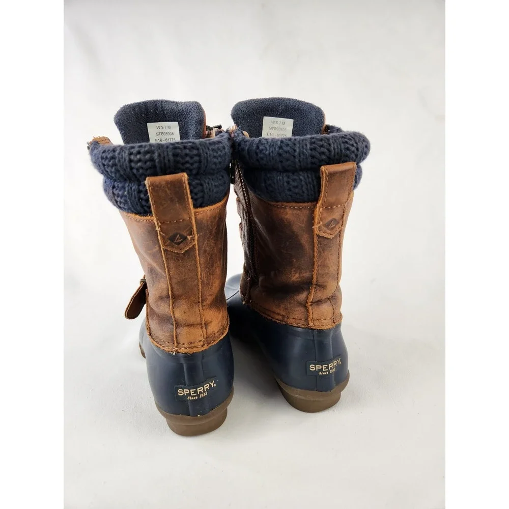 Sperry STS95908 Saltwater Misty Rain Duck Boots Barn Brown Leather Womens Sz 7 M